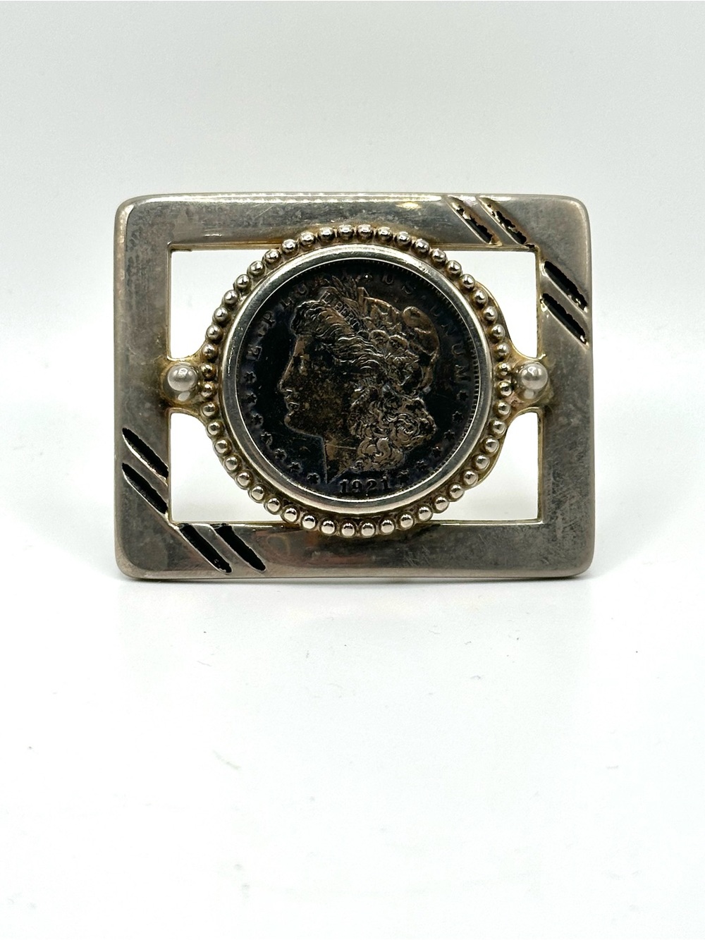 Vintage Morgan silver dollar belt buckle